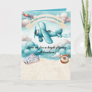 Boys Cute Travel Aeroplane Kids Birthday Custom Invitation