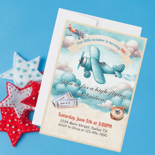 Boys Cute Travel Aeroplane Kids Birthday Custom Invitation (Creator Uploaded)
