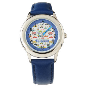 Boys Cute Vehicle Car Pattern Personalised Name Watch