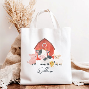 Boys Cute Watercolor Farm Animal Barnyard Kids Tote Bag