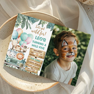 Boys Cute Wild Five Safari 5th Birthday Photo Invitation