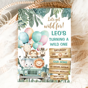 Boys Cute Wild One Safari 1st Birthday Invitation