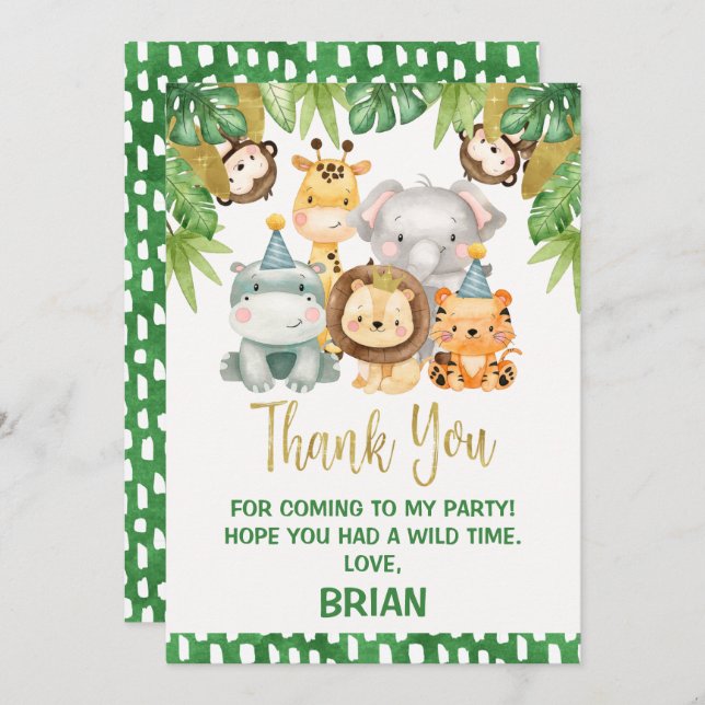 Boys Cute Wild One Safari Thank You Card (Front/Back)