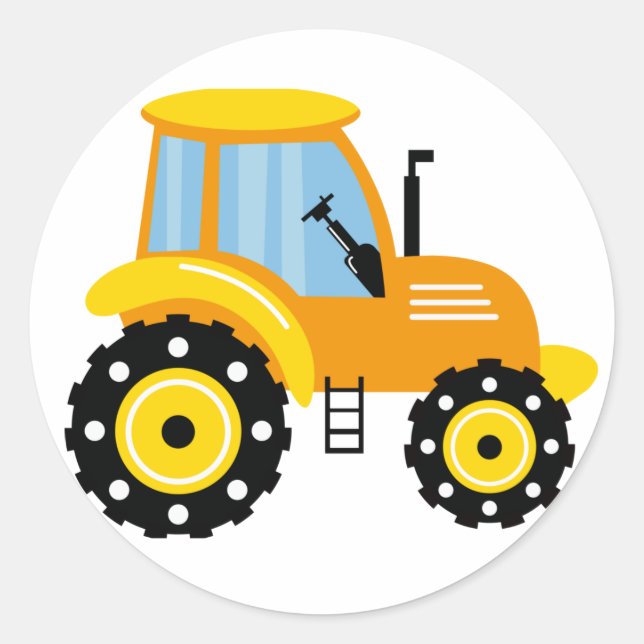 Boys Cute Yellow Tractor  Classic Round Sticker (Front)