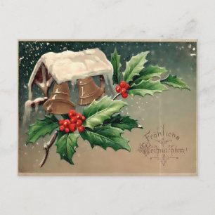 Boys Cutting the Christmas Tree in Snowy Forest Postcard