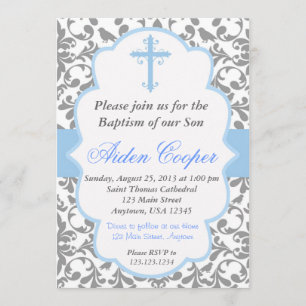 Boys Damask Baptism Invitation