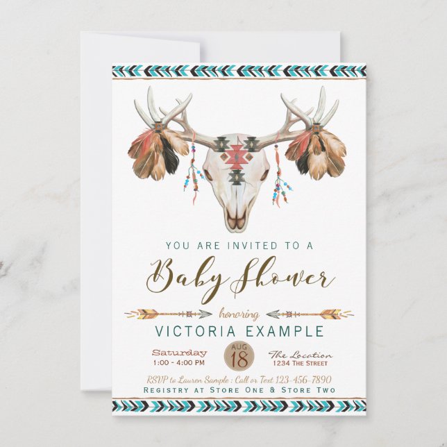 Boys Deer Antler Tribal Baby Shower Invitations (Front)