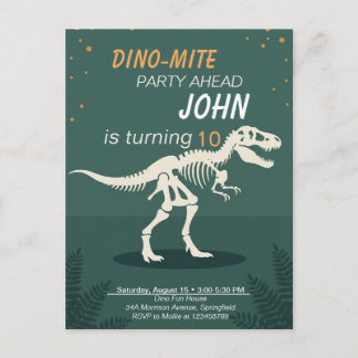 Boys Dino-Mite T-Rex Skeleton Kids Birthday Invita Postcard