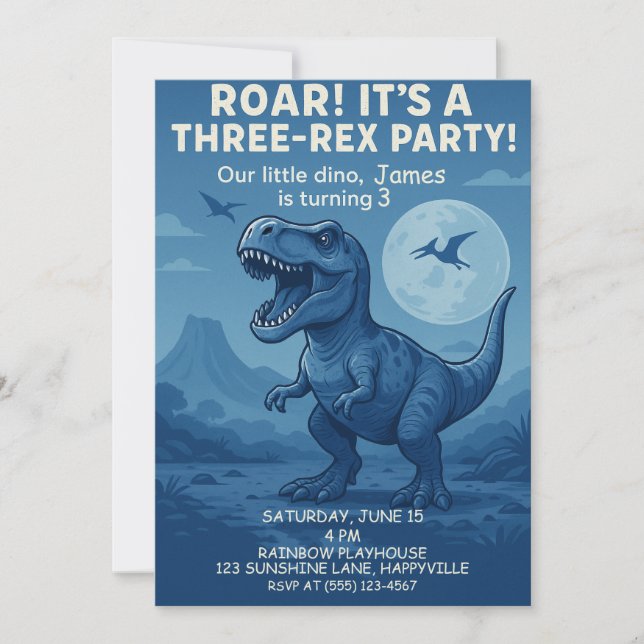 Boys Dino-mite third birthday - Three-Rex Party Invitation (Front)