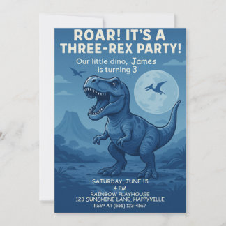 Boys Dino-mite third birthday - Three-Rex Party Invitation