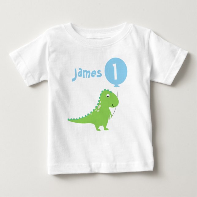 Boys Dinosaur Balloon 1st Birthday T Shirt (Front)