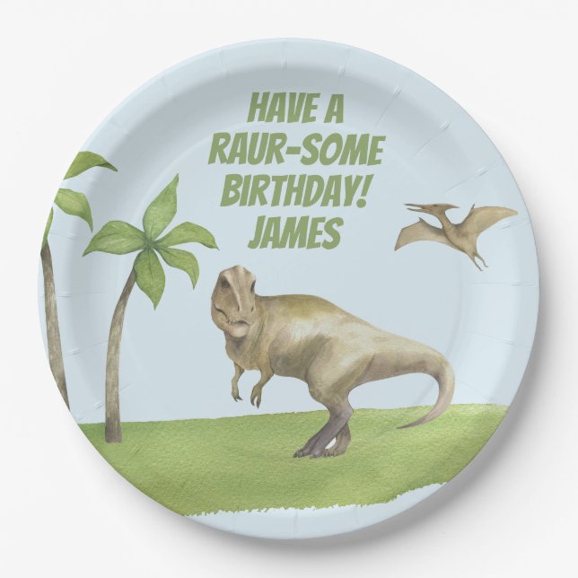 Boys Dinosaur Birthday  Paper Plate (Front)