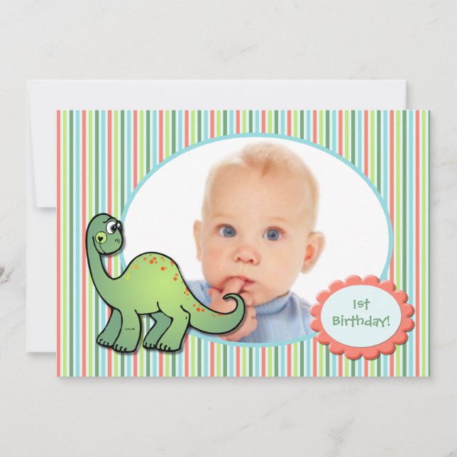 Boy's Dinosaur First Birthday Party Invitation (Front)