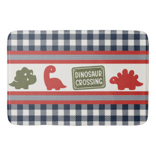 Boys Dinosaur & Gingham - Red Army Green & Navy Bath Mat