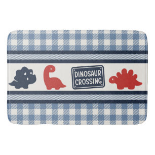 Boys Dinosaur & Gingham - Red Navy Smoke Blue Bath Mat