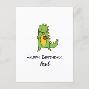 boys dinosaur happy birthday party favour card