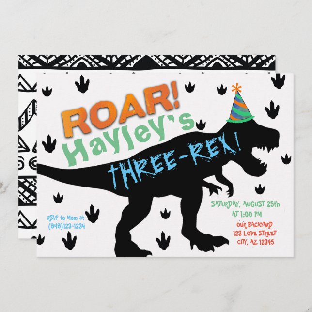 Boys Dinosaur Party Hat Birthday Invitation (Front/Back)