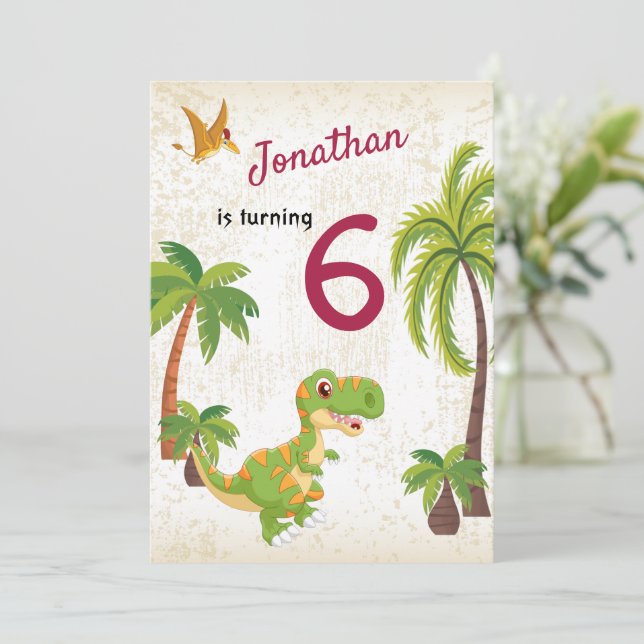 Boys Dinosaur T-Rex Jungle Birthday Invitation (Standing Front)