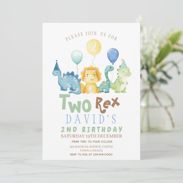 Boys Dinosaurs Birthday Watercolor  Invitation (Standing Front)