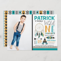 Boys Dreamcatcher Wild ONE 1st Birthday Invitation