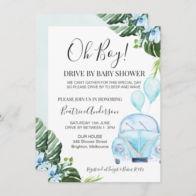 Boy's Drive By Parade Baby Baby Shower Invitation (Front/Back)
