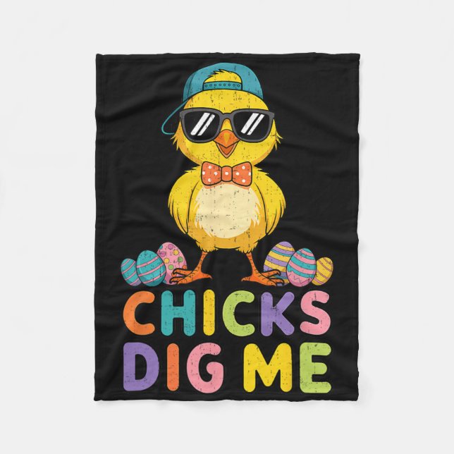 Boys Easter Cute Chick Dig Me Egg Bunny Easter Kid Fleece Blanket (Front)
