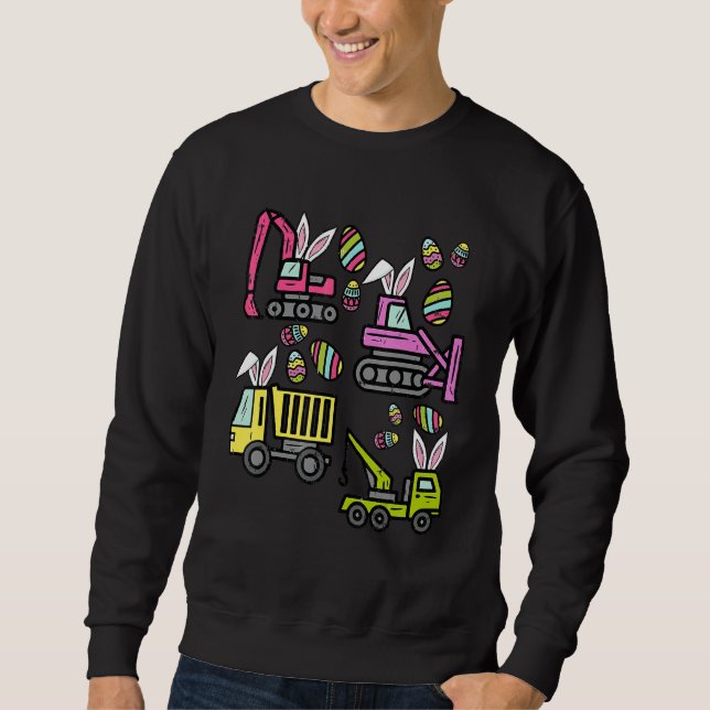 Boys Easter Day Crane Truck Construction Egg Hunt  Sweatshirt (Front)