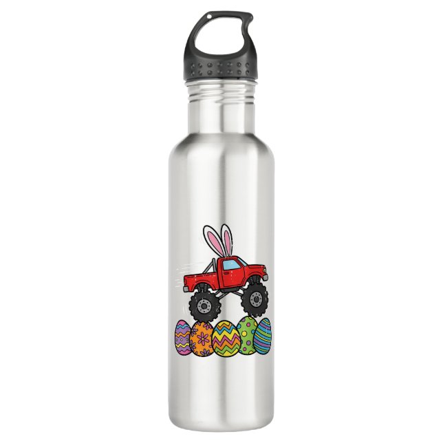 Boys Easter Monster Truck Happy Easter Day Eggs To 710 Ml Water Bottle (Front)