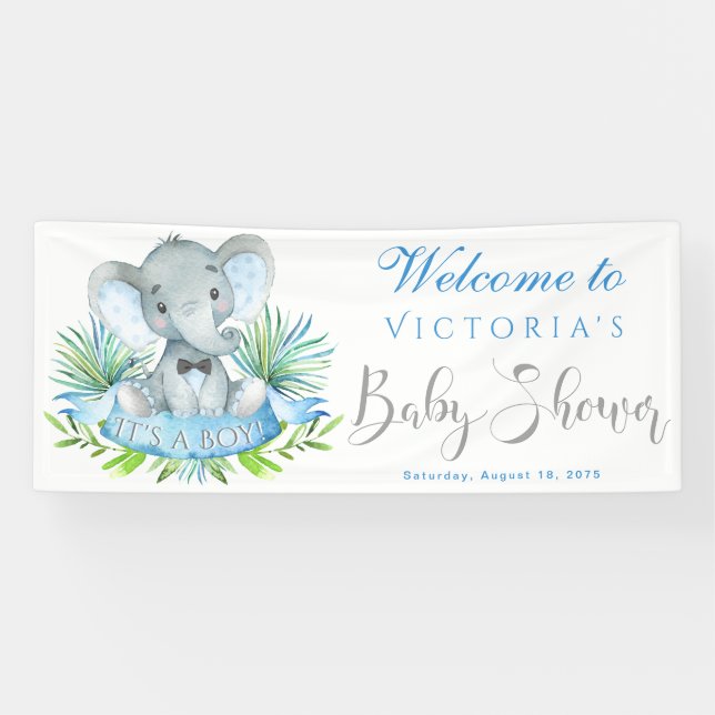 Boys Elephant Baby Shower Banners (Horizontal)