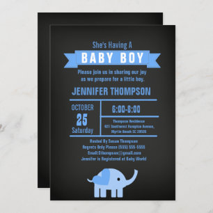 Boys Elephant Baby Shower Chalkboard Invitation