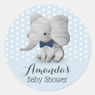 Boys Elephant Cute Blue Polka Dots Baby Shower Classic Round Sticker