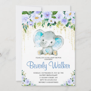 Boy's Elephant Watercolor Baby Shower Invitation