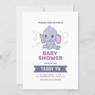 Boy's Elephant Watercolor Baby Shower Invitation