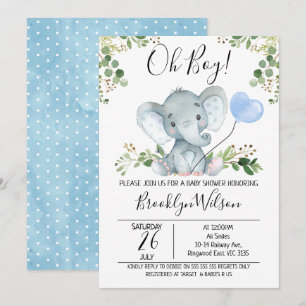 Boy's Elephant Watercolor Baby Shower Invitation