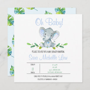 Boy's Elephant Watercolor Baby Shower Invitation