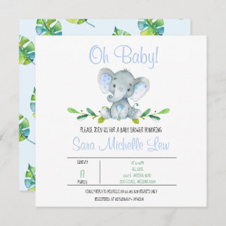 Boy's Elephant Watercolor Baby Shower Invitation