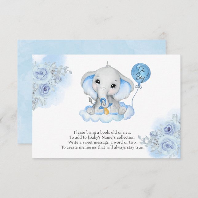 Boy's Elephant Watercolor Floral Baby Shower RSVP Card (Front/Back)