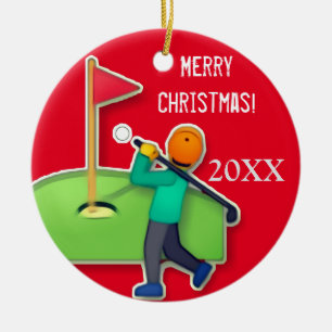 Boys emoji golf red Christmas Ceramic Ornament