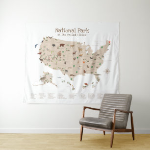 Boys Exploring National Park Map Woodland Nursery Tapestry