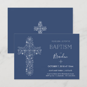 Boys Fancy Baptism Invitation with Cross