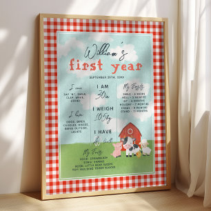 Boys Farm 1st Year Birthday Milestone Poster