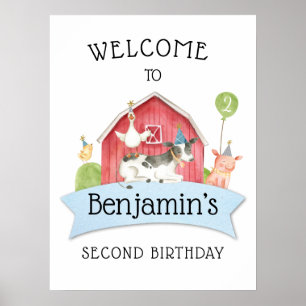 Boys FARM Animal Barn Birthday Party Welcome Post Poster