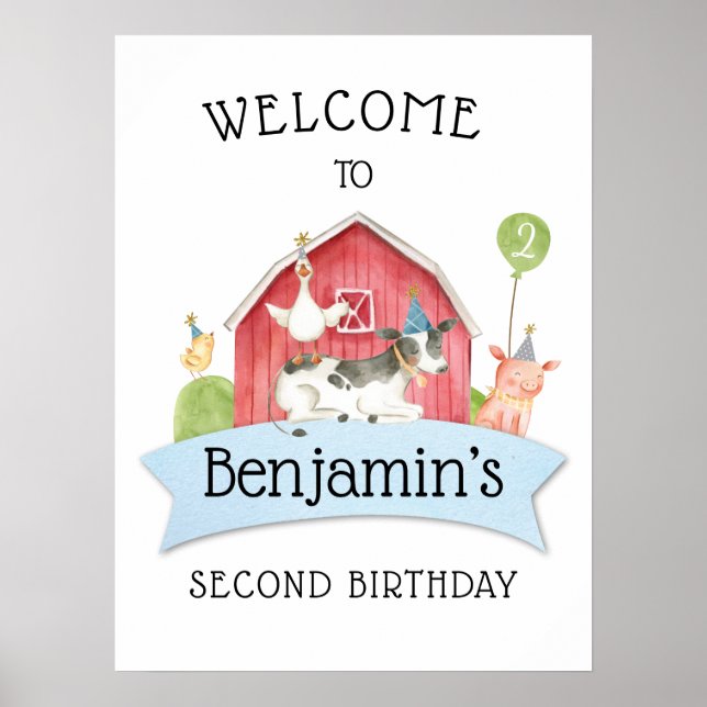Boys FARM Animal Barn Birthday Party Welcome  Post Poster (Front)