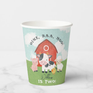 Boys Farm Animal Barnyard Cute 2nd Birthday Paper Cups
