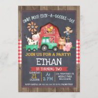 Boys farm Tractor Chalkboard Birthday Invitation