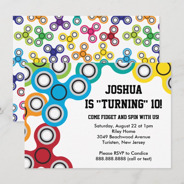 Boy's Fidget Spinner Birthday Party Invitation (Front/Back)