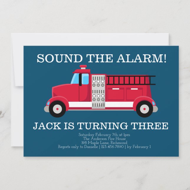 Boys Fire Truck Birthday Invitation (Front)