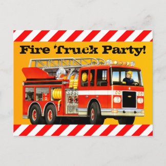Boy's Fire Truck Party Invitation Postcard