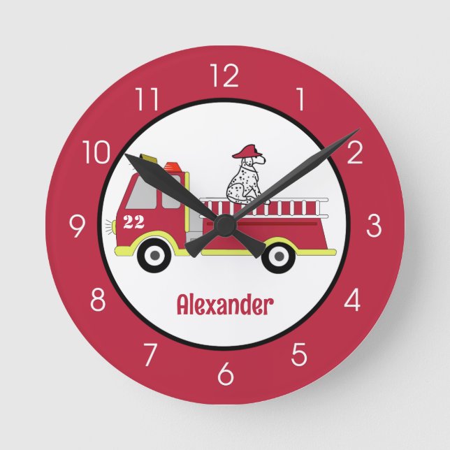 Boys Firetruck Fire Engine Nursery Round Clock (Front)