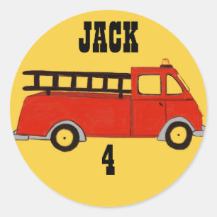 Boys Firetruck Firehouse Fire Station Red Truck Classic Round Sticker